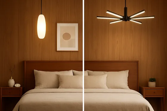 LED Pendant Lights vs. LED Chandeliers for Bedroom Style illustration