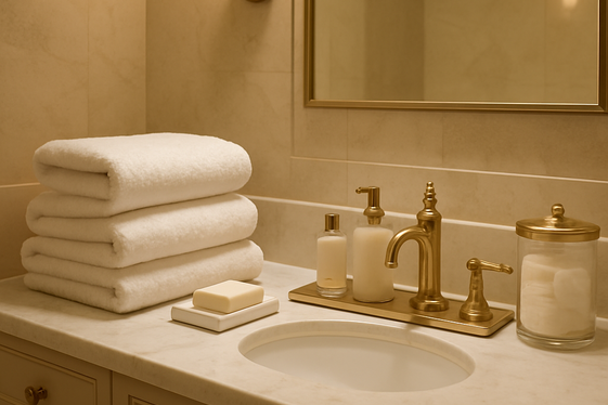 Add luxurious towels and thoughtful toiletries illustration