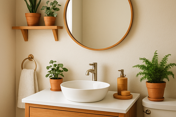 Incorporate natural elements like plants and wood illustration