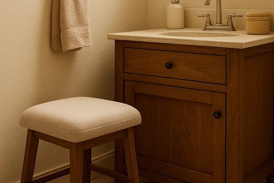 Include a small bench or stool for comfort illustration