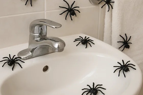 Scatter Plastic Spiders Around the Sink Area illustration