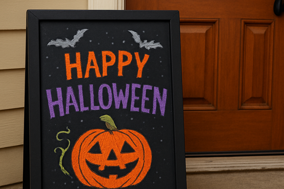 Add a Chalkboard Sign with Spooky Greetings illustration