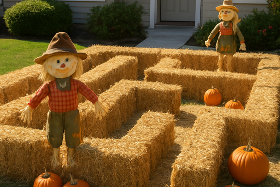 Create a Mini Corn Maze with Hay Bales illustration