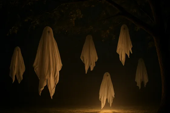 Hanging Ghosts from Tree Branches illustration