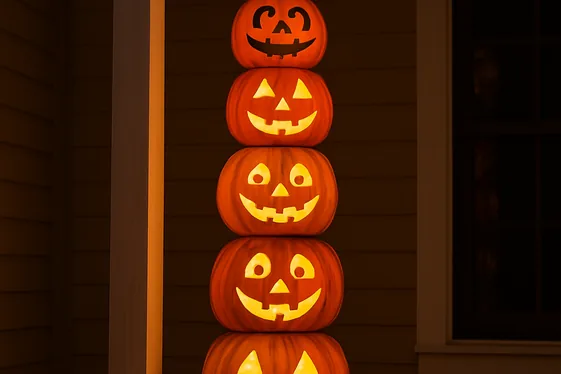 Pumpkin Tower Display with Personalized Carvings illustration