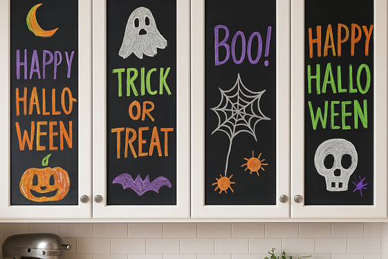 Halloween Chalkboard Paint on Cabinet Inserts for Messages illustration