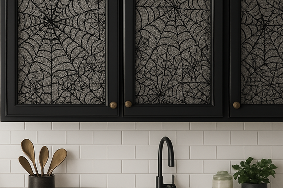 Spider Web Lace Fabric Inserts to Replace Cabinet Panels illustration