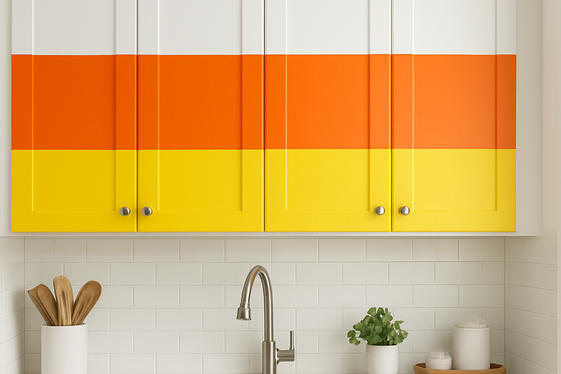 Candy Corn Color Block Painting on Kitchen Cabinet Doors illustration