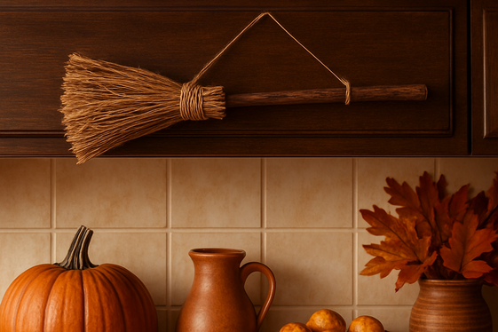 Witch’s Broom Display Hung Horizontally on Top Cabinets illustration
