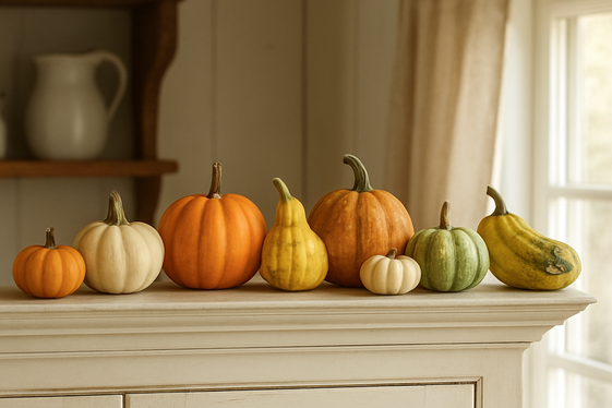 Mini Halloween Pumpkins and Gourds on Cabinet Crowns illustration
