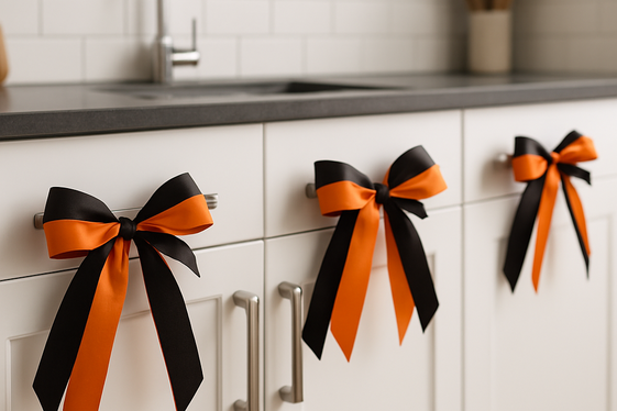 Black and Orange Ribbon Bow Accents for Cabinet Handles illustration