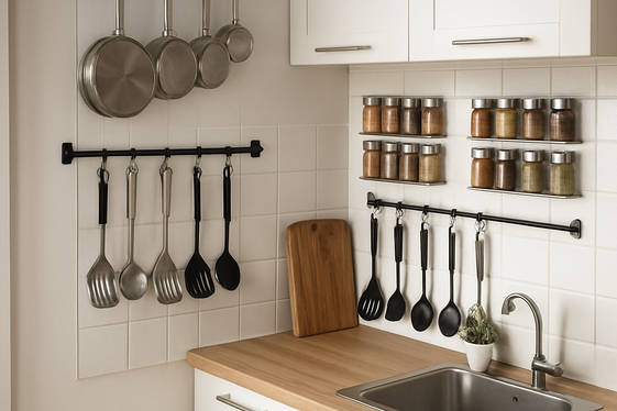 Utilize Vertical Storage with Hanging Racks and Hooks illustration