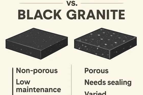 Comparison of Black Quartz vs. Black Granite Countertops illustration
