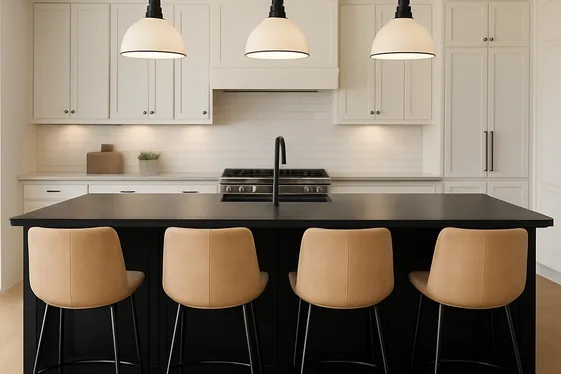 All Black Kitchen Islands with Contrasting Seating illustration
