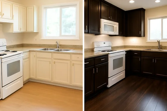 Before and After: Enhancing Kitchen Ambiance with Dark Wood Floors illustration
