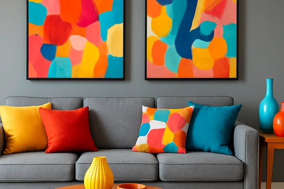 Adding Pop Colors to Grey Walls with Art and Decor illustration