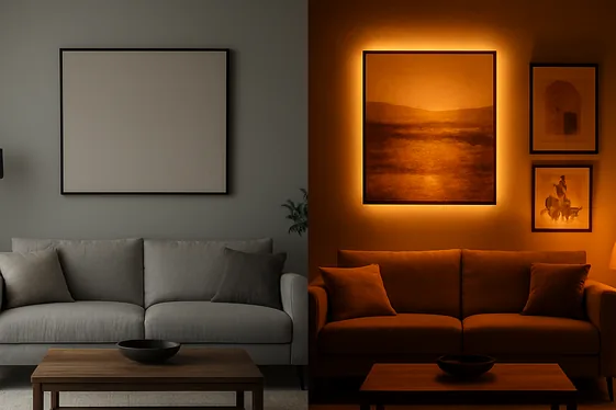 Before and After: Grey Walls with Accent Lighting illustration