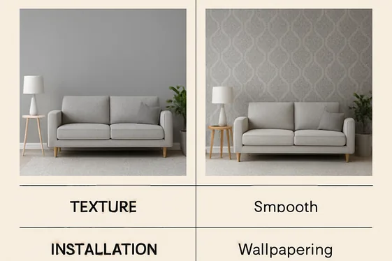 Classic Grey Walls vs. Patterned Grey Wallpaper illustration