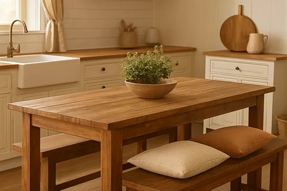 Farmhouse Style Tables with Bench Seating illustration