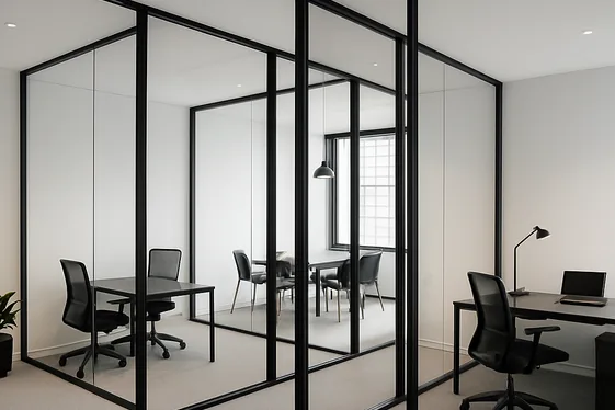 Utilize Glass Partitions to Define Space Without Closing In illustration
