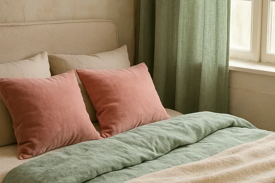 Layered Textures: Velvet and Linen in Pink and Green illustration