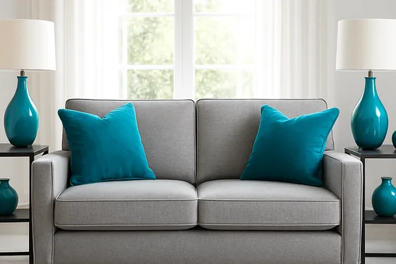 Incorporating Teal Accents with Grey Furniture Pieces illustration