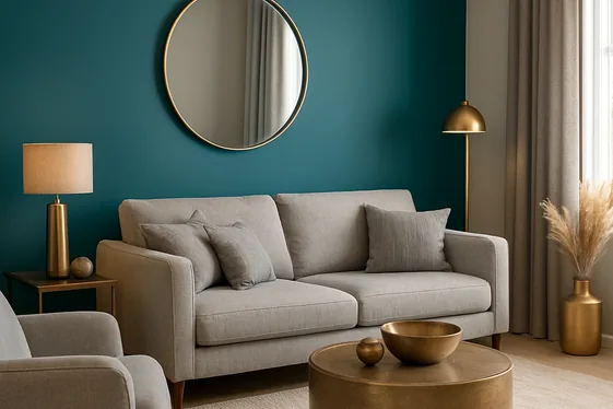 Balancing Bold Teal Walls with Soft Grey Décor illustration