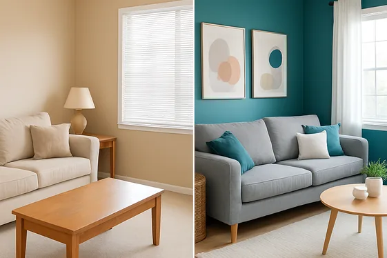 Before and After: Transforming a Drab Space with Teal and Grey illustration