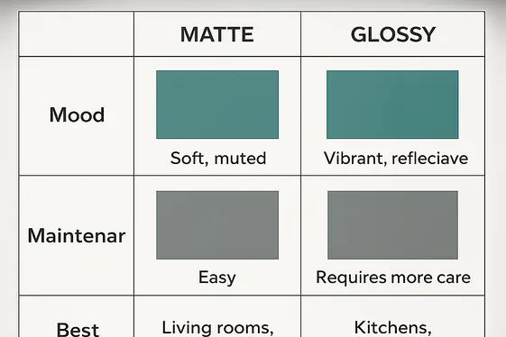 Comparison of Matte vs. Glossy Finishes in Teal and Grey Interiors illustration