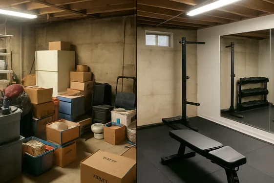 Before and After: Turning a Storage Basement into a Home Gym illustration