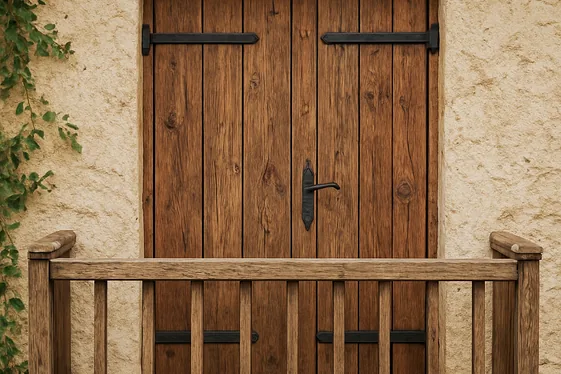 Rustic Wooden Doors with Iron Hardware Accents illustration