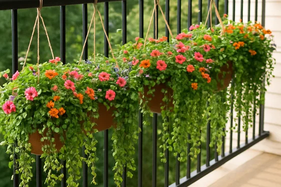 Install Hanging Planters Along the Railing illustration