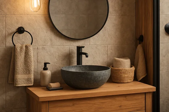 Mix Materials for a Dynamic and Textured Bathroom Design illustration