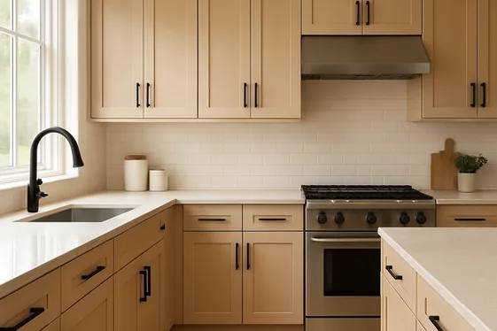 Warm Beige Cabinets Paired with Bold Hardware illustration