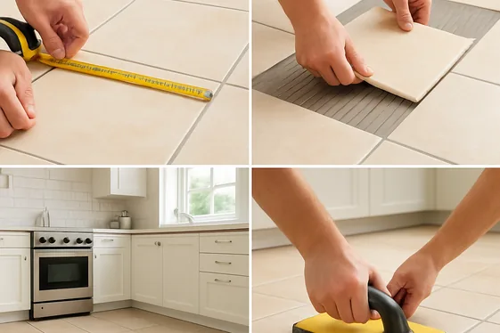 Step-by-Step: Beige Floor Tile Installation illustration