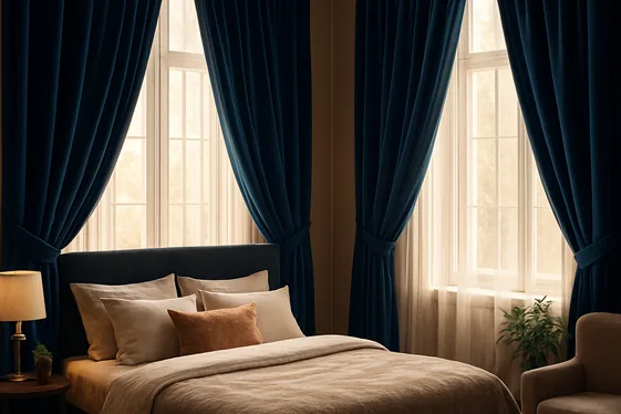Add Deep Blue Curtains for a Dramatic Frame illustration