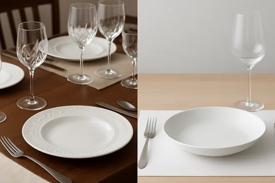 Compare Traditional vs. Contemporary Table Settings illustration