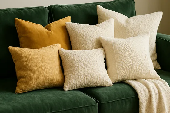 Step-by-Step Ways to Style Throw Pillows on a Green Sofa illustration