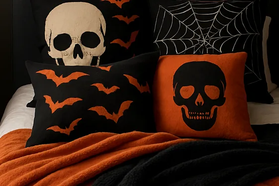 Layer Throws and Pillows in Halloween Patterns illustration