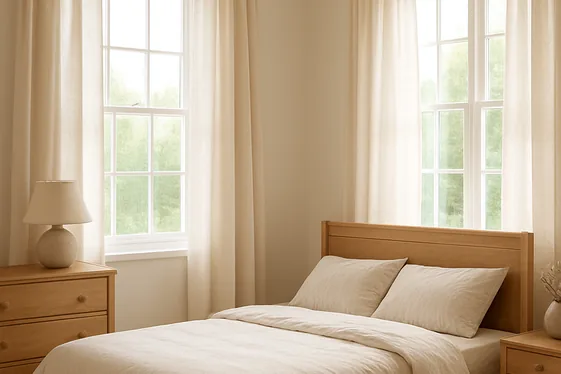Balance Oak with Light, Airy Curtains illustration