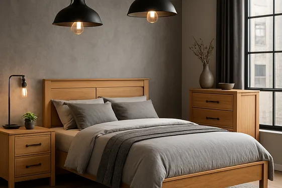 Combine Oak Furniture with Industrial Lighting illustration
