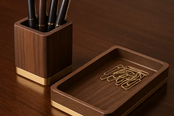 Handcrafted Wooden Pen Holders and Desk Trays illustration