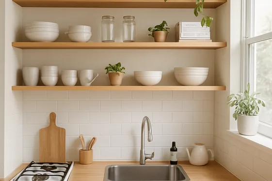 Incorporate Open Shelving for Airy Storage illustration