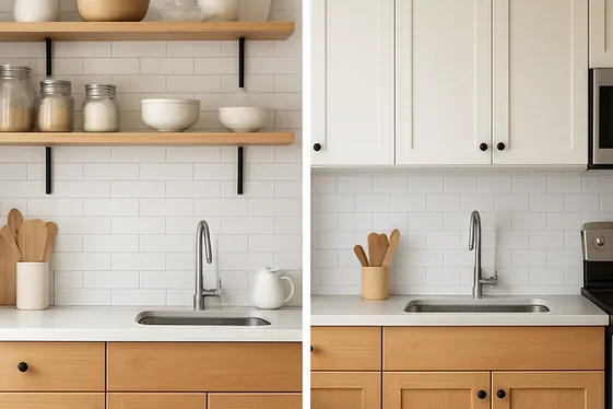 Comparison of Open Shelving Versus Traditional Cabinets illustration