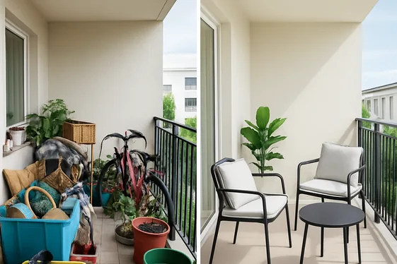 Before and After: Decluttered vs Overcrowded Balcony illustration