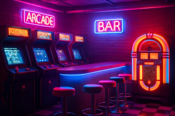 Design a Retro 80s Arcade Bar Experience illustration