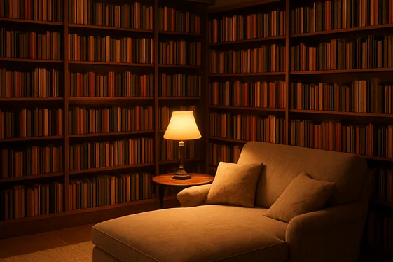Basement Library and Reading Nook Inspiration illustration
