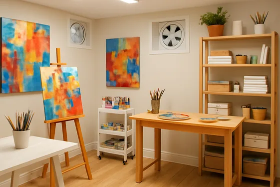 Bright and Inviting Art Studio Basement Makeover illustration