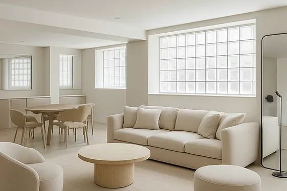Open Plan Basement Living Area with Natural Light illustration