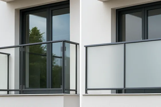Frosted Glass vs. Clear Glass Railings Comparison illustration